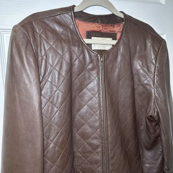 Lord & Taylor Leather Jacket Women's 12 Brown Quilted Zip Front Lined - Picture 3 of 12